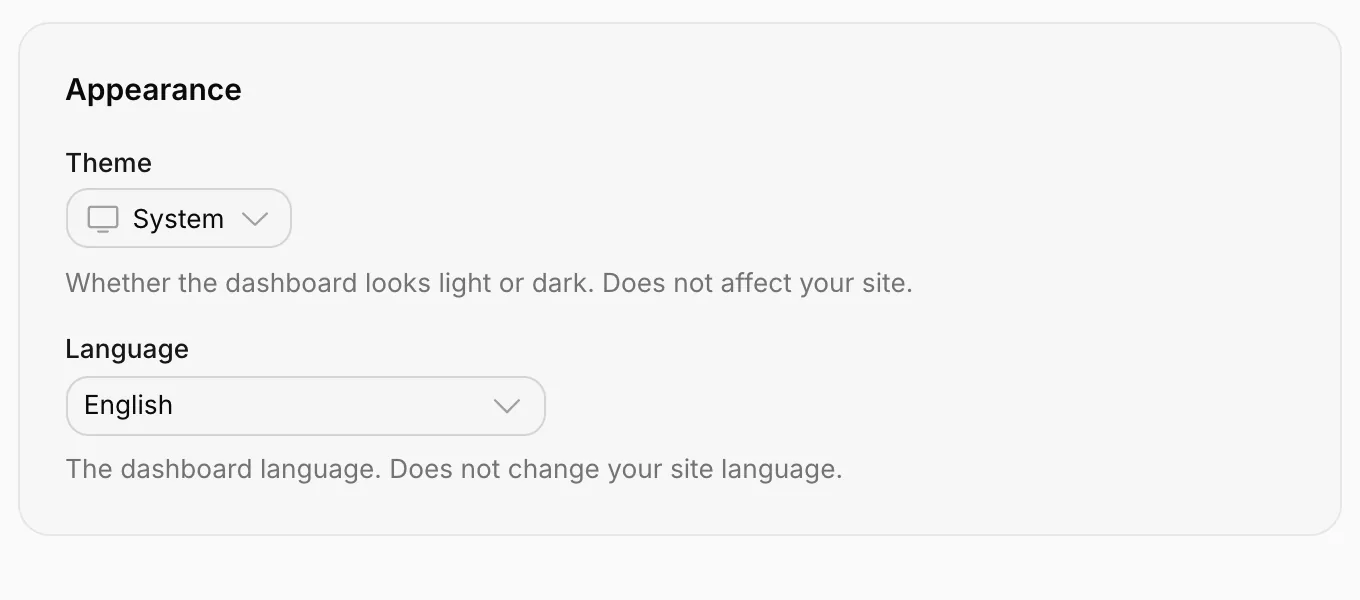 Appearance: Theme and Language