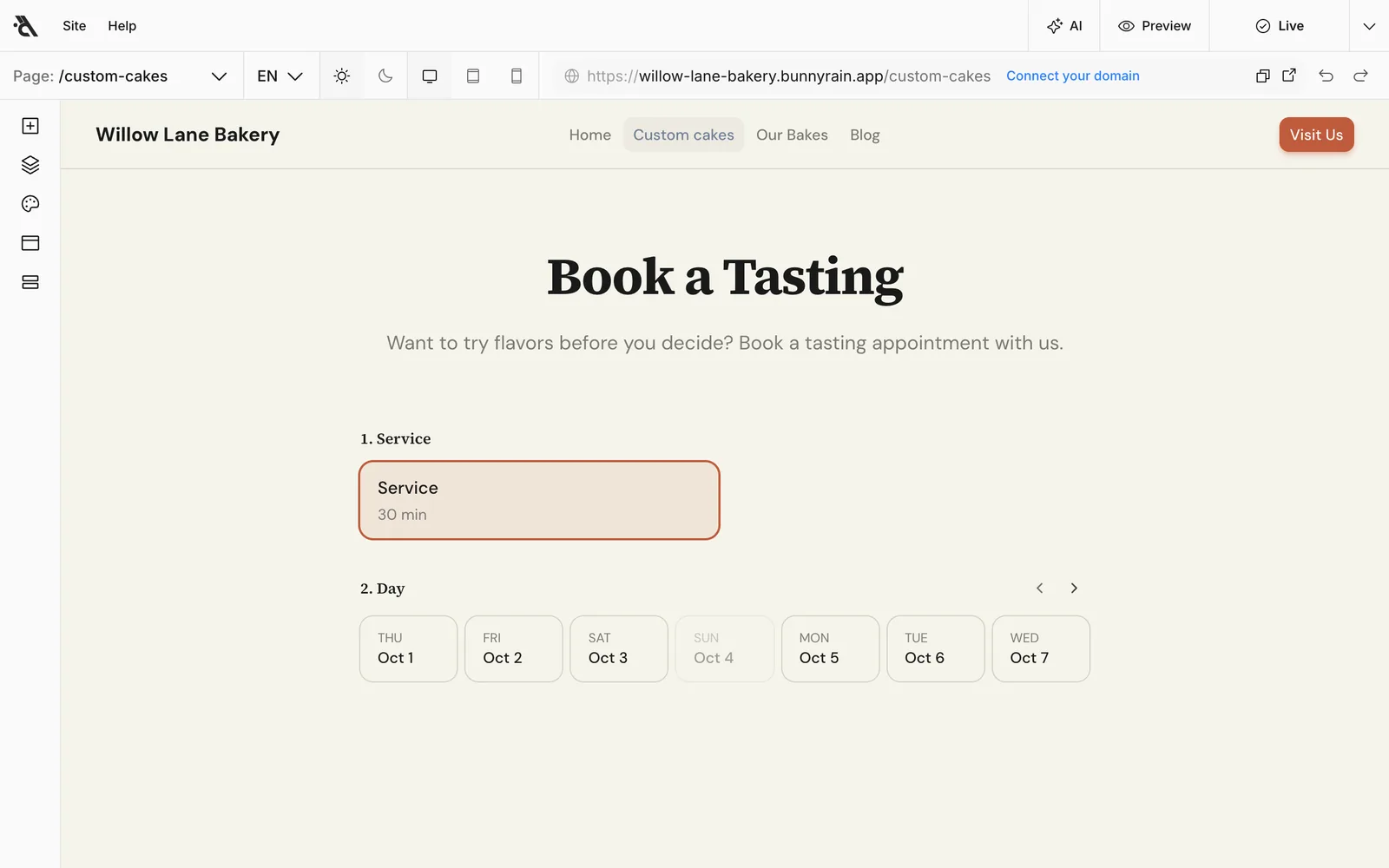 The Appointment block in the editor: Book a Tasting