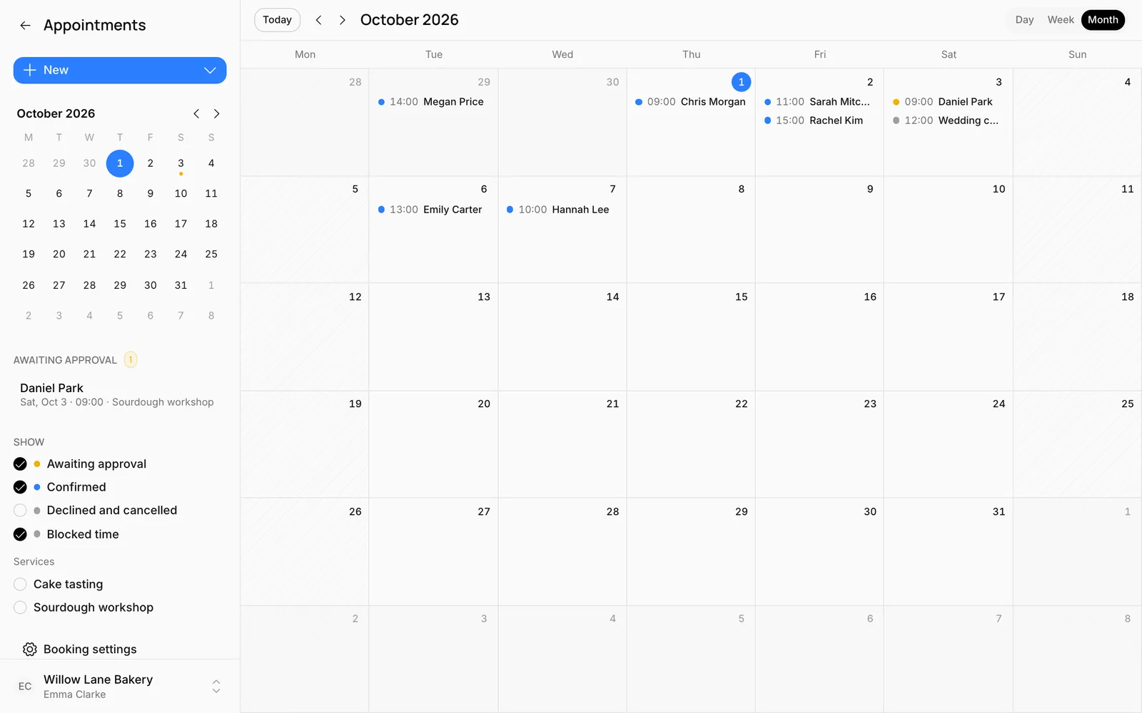 The monthly calendar