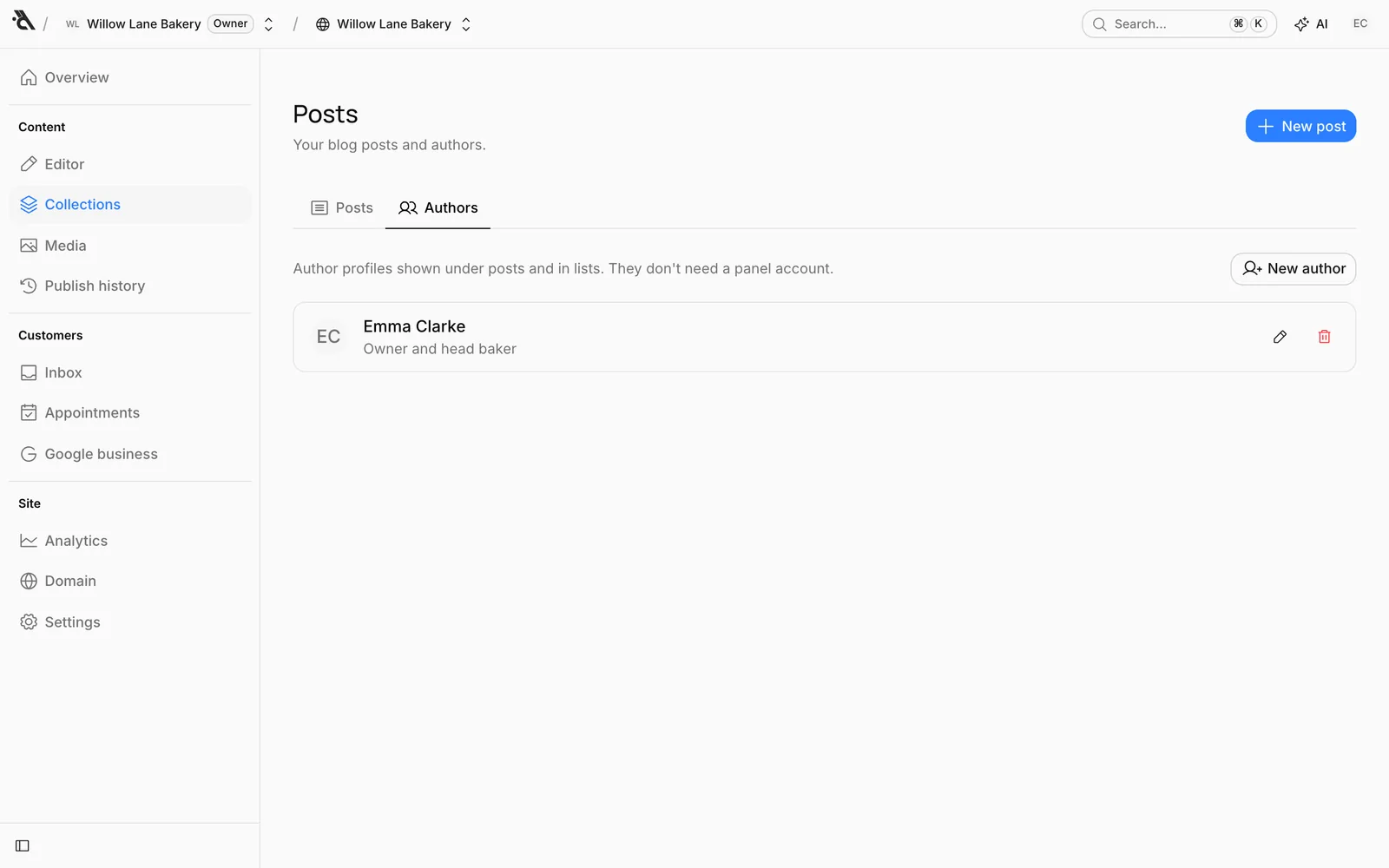 The Authors tab: Emma Clarke