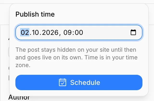 Picking a publish time and the Schedule button