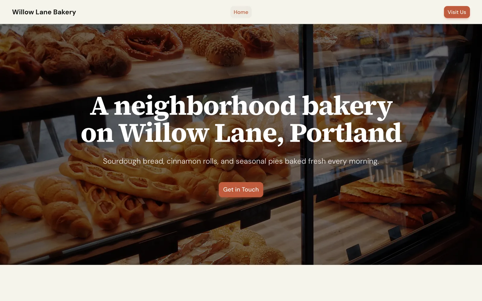 The live Willow Lane Bakery site