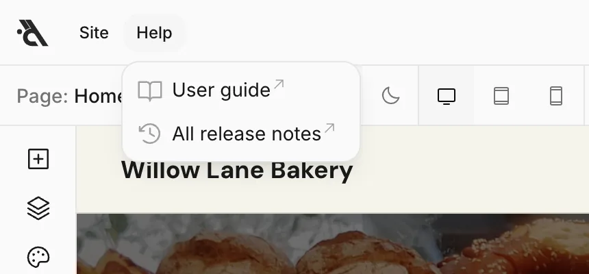 The Help menu