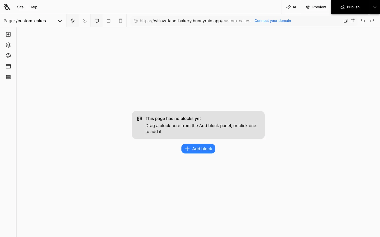 A new page with no blocks yet