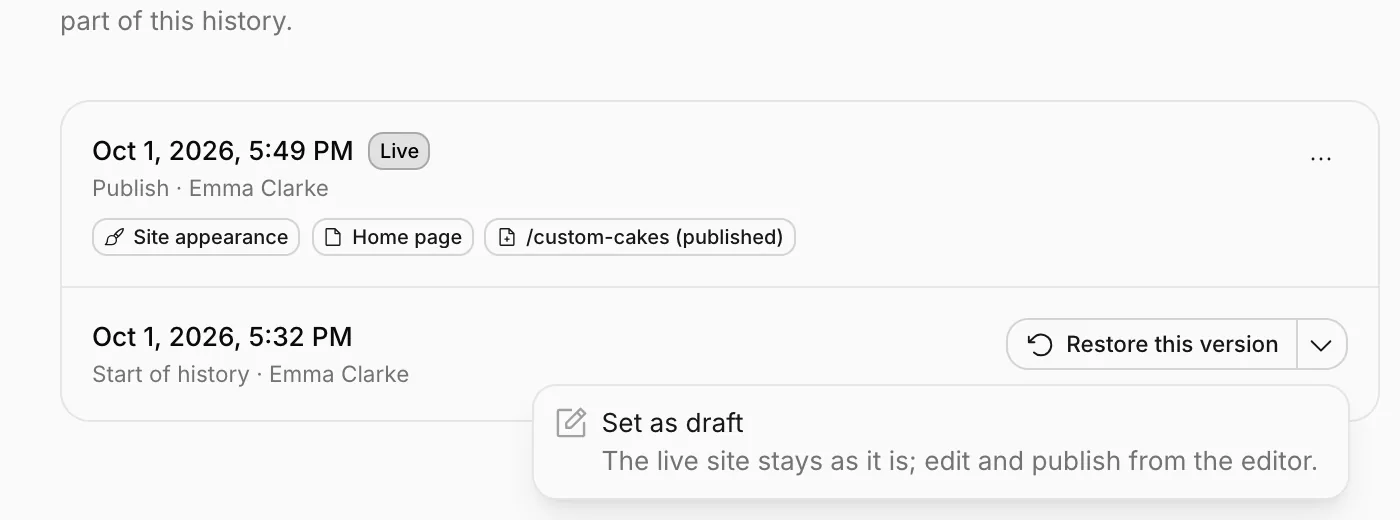 The Set as draft option