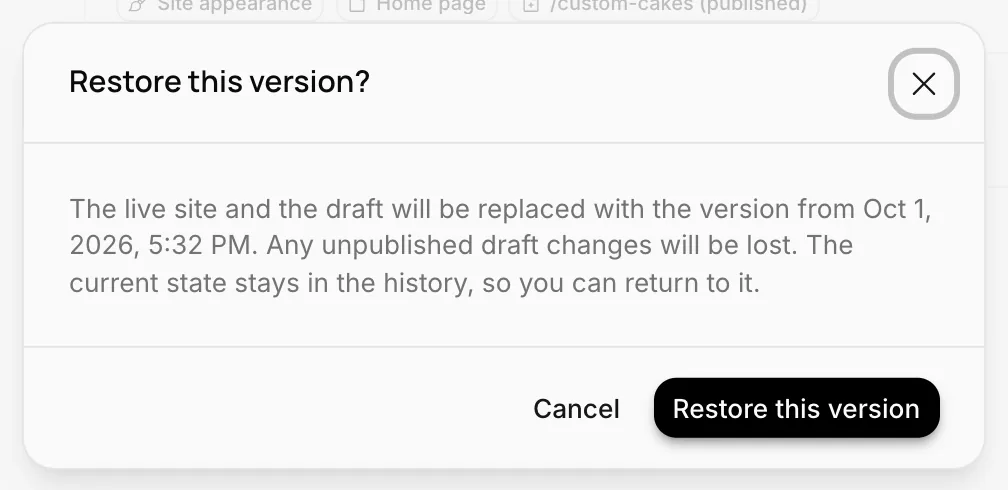 The Restore this version? confirmation window