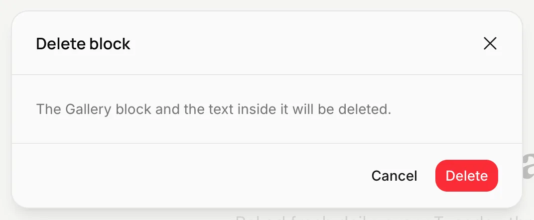 The Delete block confirmation window