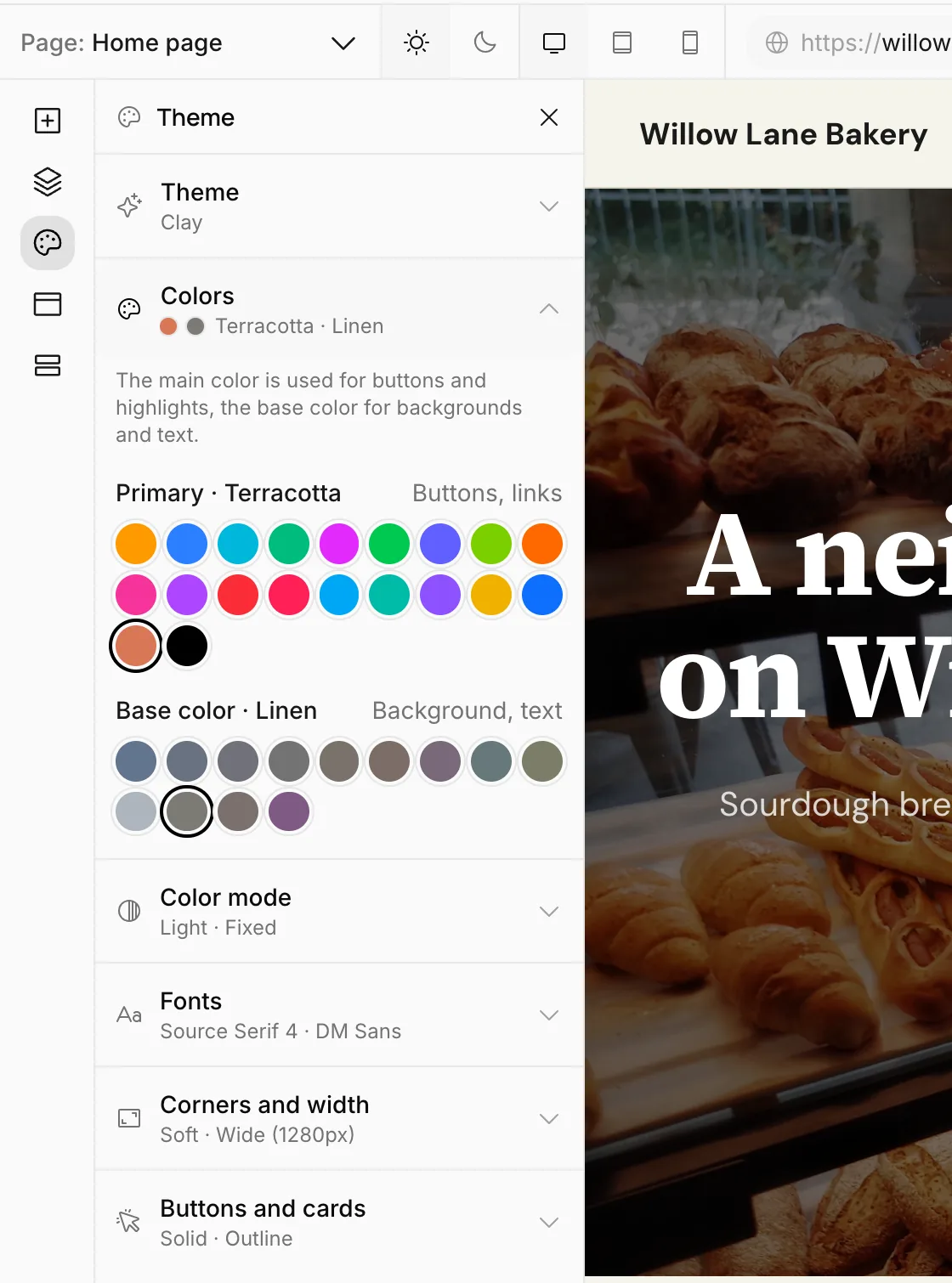 Colors: Primary and Base color swatches