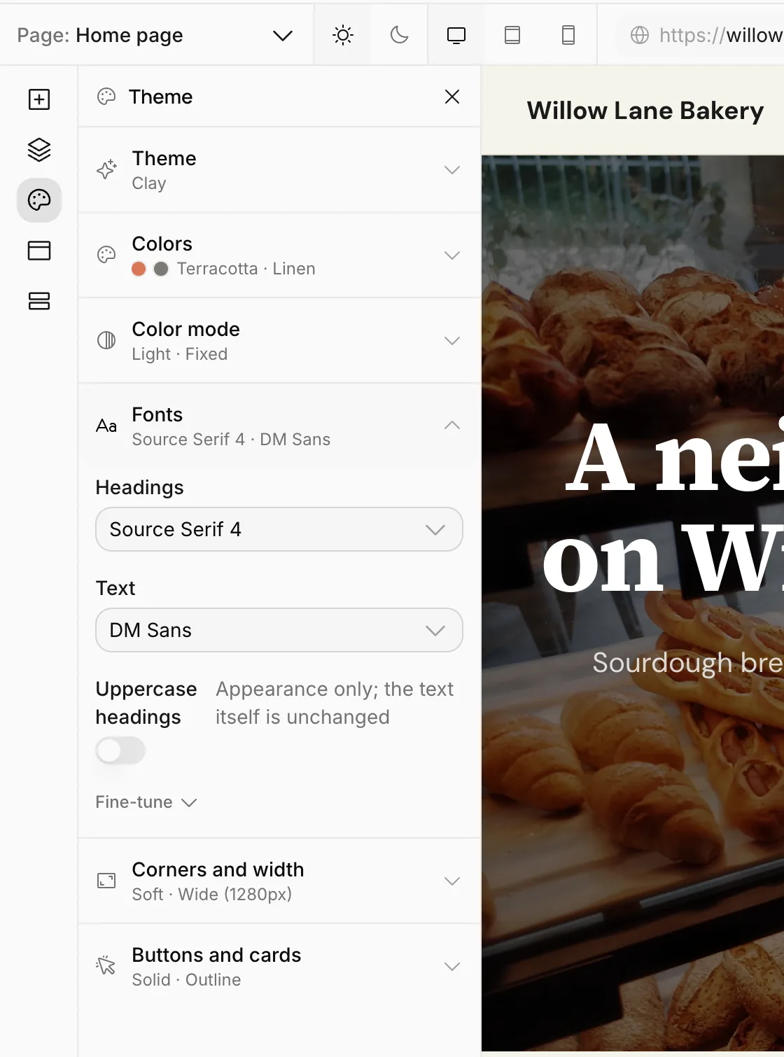 Fonts: Headings Source Serif 4, Text DM Sans
