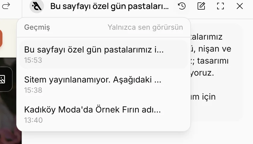 Geçmiş: önceki konuşmalar, Yalnızca sen görürsün