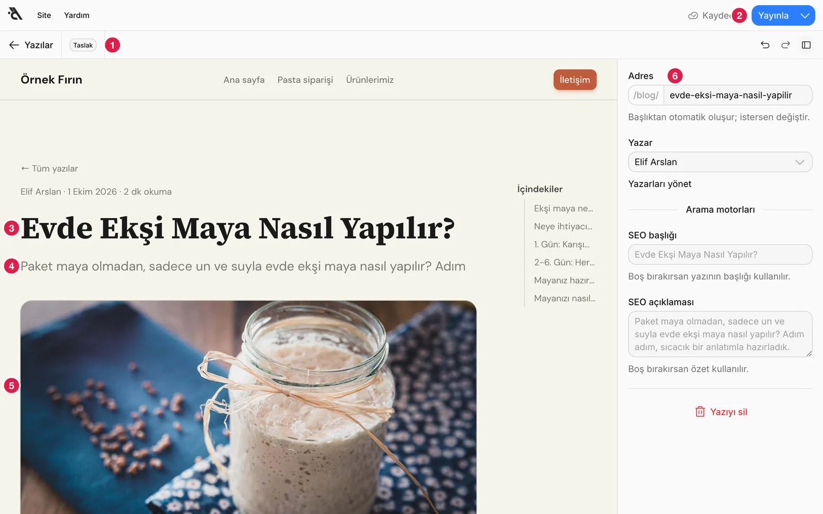 Yazı editörü, numaralı parçalarıyla