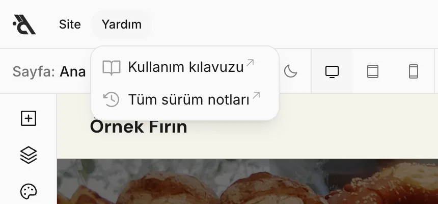 Yardım menüsü