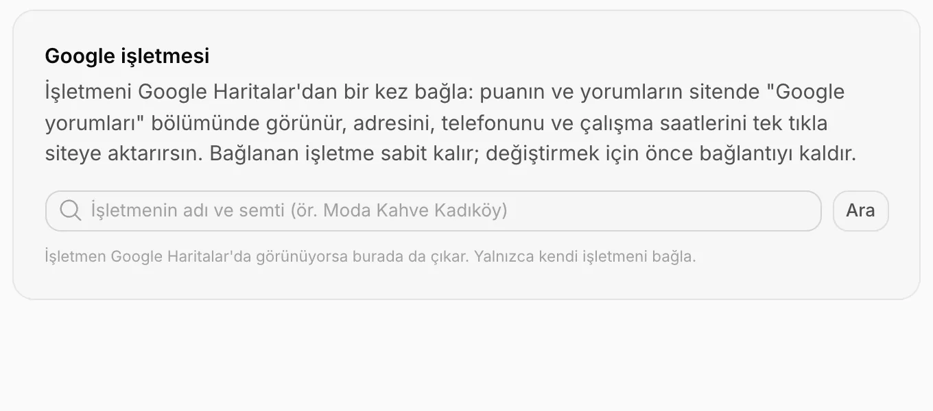 Google işletmesi ekranı: arama kutusu