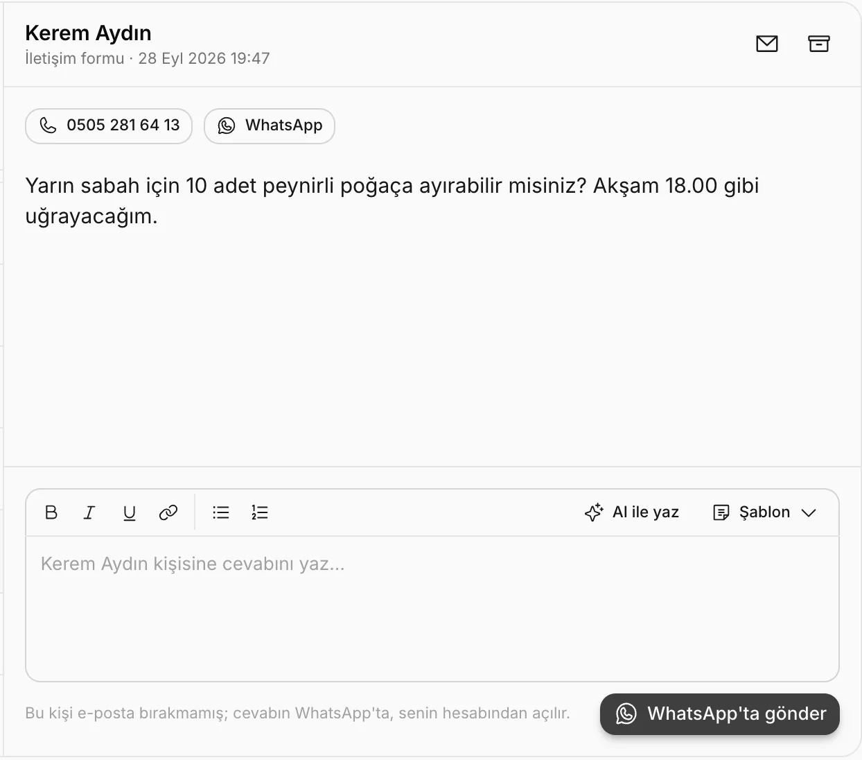 E-posta bırakmamış bir ziyaretçi: WhatsApp'ta gönder