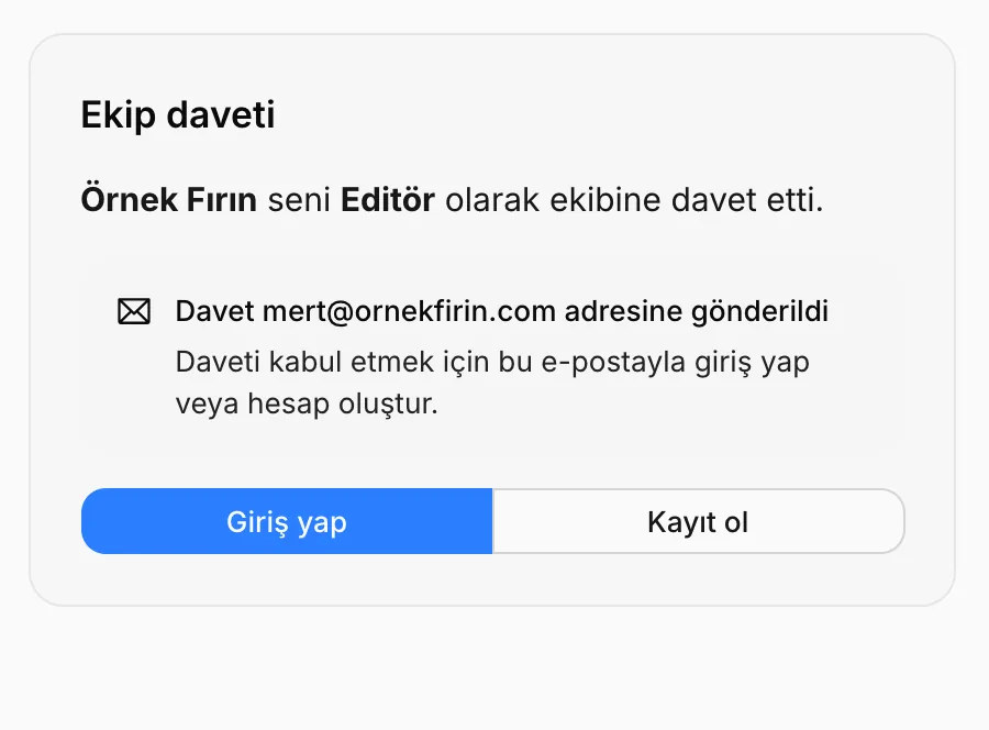 Davet sayfası: Örnek Fırın sizi ekibine davet etti