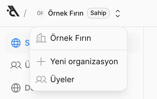 Organizasyon seçici: Örnek Fırın, Yeni organizasyon ve Üyeler