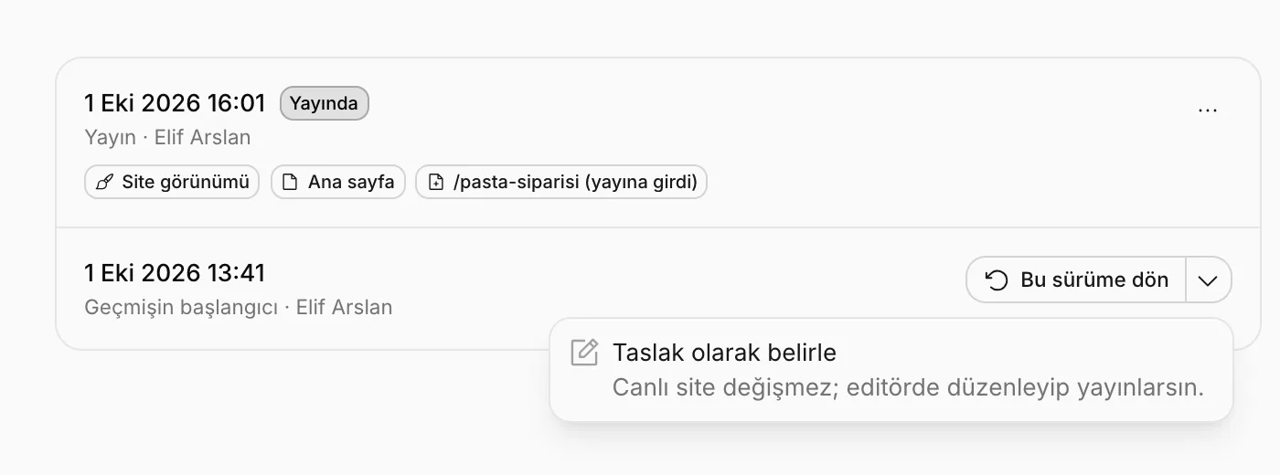 Taslak olarak belirle seçeneği