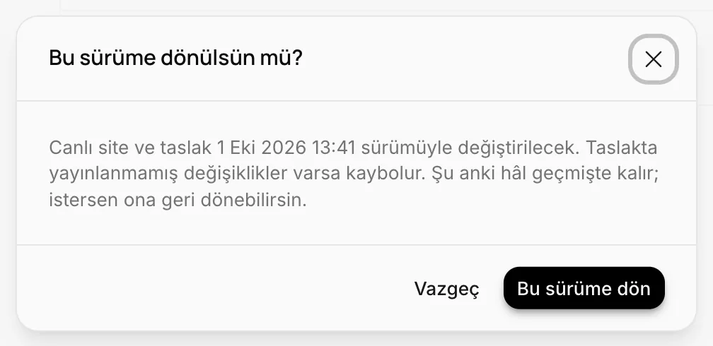 Bu sürüme dönülsün mü onay penceresi