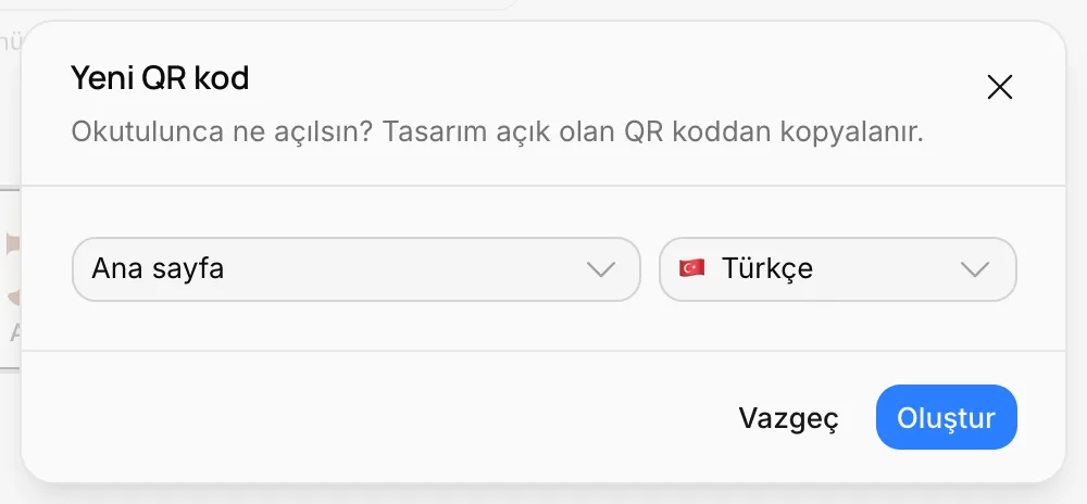Yeni QR kod penceresi: ne açılsın ve dil