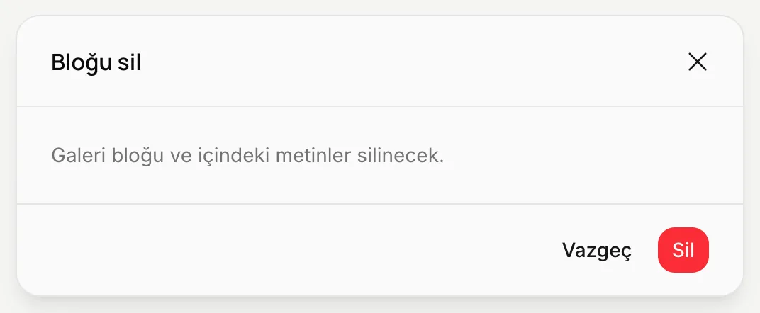 Bloğu sil onay penceresi